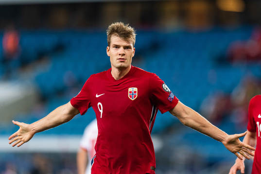 Alexander Sørloth of Norway celebrates