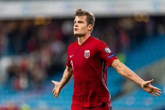 Alexander Sørloth of Norway celebrates