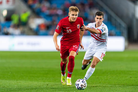 Martin Ødegaard of Norway and Julian Valarino of Gibraltar