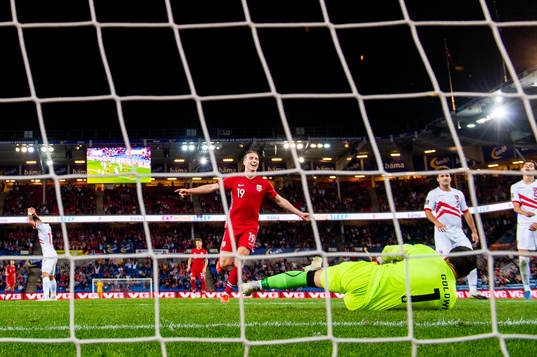 Kristian Thorstvedt of Norway celebrates the 3-0 goal