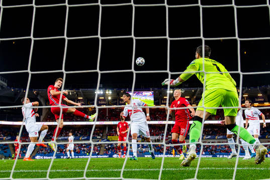 Alexander Sørloth of Norway, Aymen Mouelhi of Gibraltar