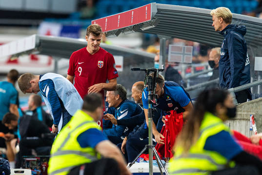 Alexander Sørloth of Norway is substituted off