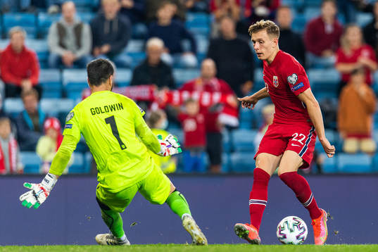 Goalkeeper Kyle Goldwin of Gibraltar and Marcus Holmgren