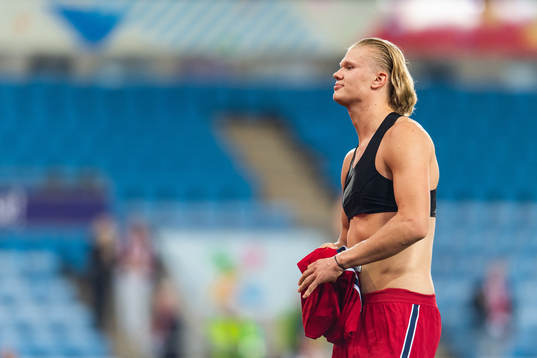 Erling Braut Haaland of Norway removes his shirt