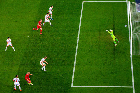Erling Braut Haaland of Norway scores the 3-0 goal past