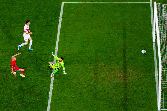 Erling Braut Haaland of Norway scores the 2-0 goal past