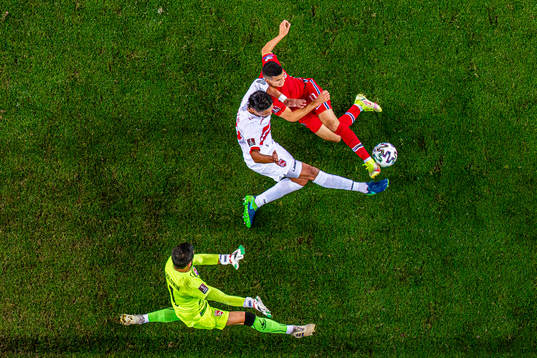 Goalkeeper Kyle Goldwin of Gibraltar, Aymen Mouelhi of