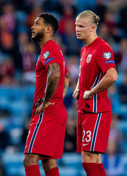 Joshua King and Erling Braut Haaland of Norway