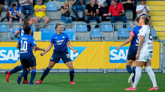 Players of Hoffenheim celebrate the 1-0 goal