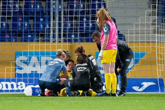 Goalkeeper Martina Tufekovic Torwart of Hoffenheim in pain