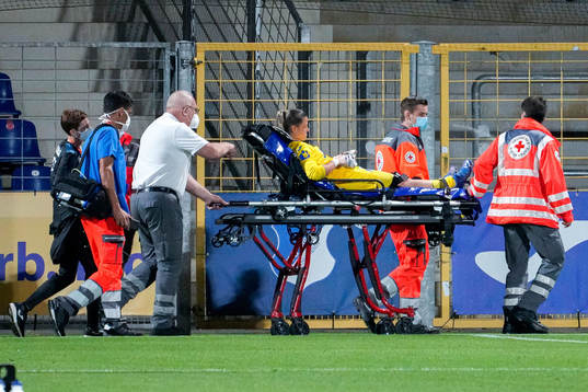 Goalkeeper Martina Tufekovic Torwart of Hoffenheim in pain