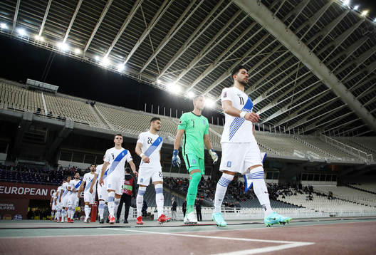Players of Greece enter the pitch