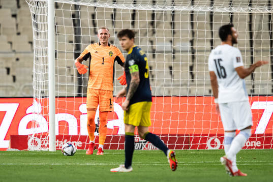 Goalkeeper Robin Olsen of Sweden in pain