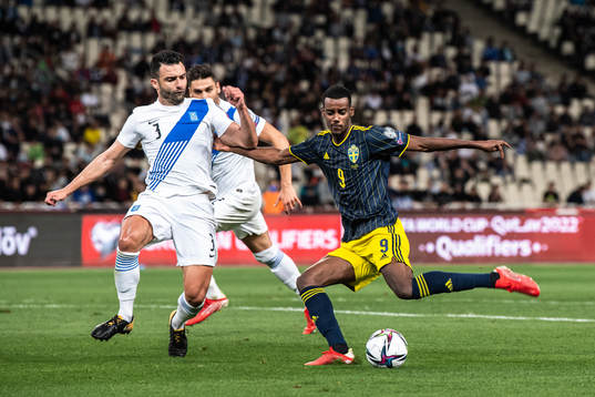 Giorgos Tzavellas of Greece and Alexander Isak of Sweden