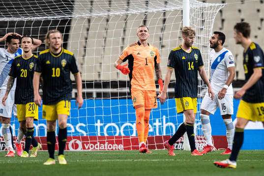 Goalkeeper Robin Olsen of Sweden looks dejected