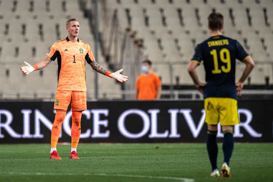 Goalkeeper Robin Olsen of Sweden looks dejected