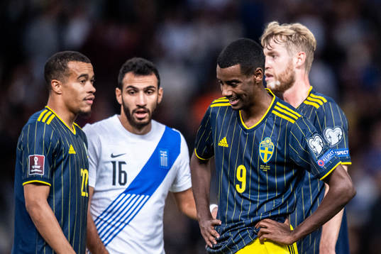 Robin Quaison, Alexander Isak and Filip Helander of Sweden