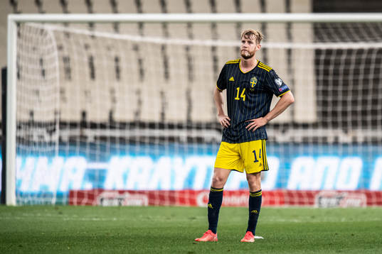 Filip Helander of Sweden looks dejected