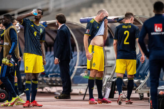 Alexander Isak, Marcus Danielson and Emil Krafth of Sweden