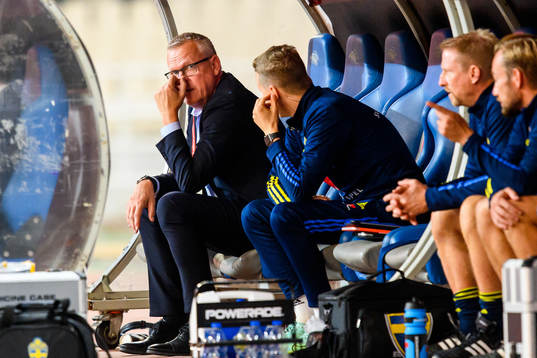 Head coach Janne Andersson looks dejected