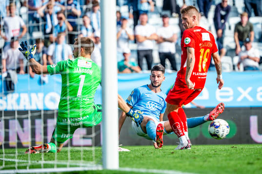 Malmö FFs Antonio Colak mot IFK Norrköpings målvakt