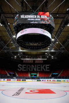 Jumbotronen i Scandinavium innan ishockeymatchen i SHL