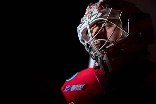 Frölundas målvakt Niklas Rubin innan ishockeymatchen i