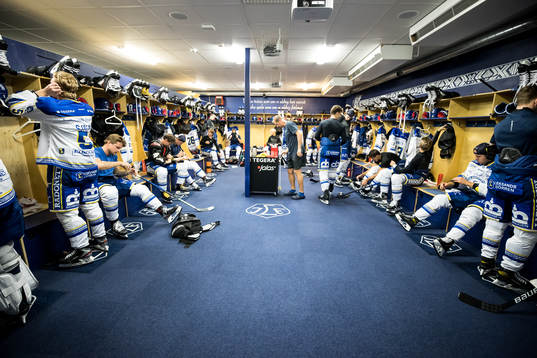 Leksands spelarna innan ishockeymatchen i SHL mellan