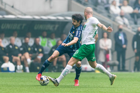 Djurgårdens Jesper Nyholm och Hammarbys Jon Gudni Fjoluson