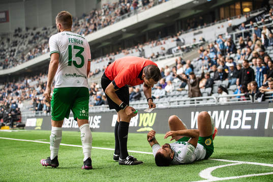 domare Andreas Ekberg ser till Hammarbys Vladimir Rodic
