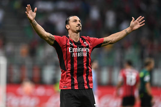 Zlatan Ibrahimovic of Milan celebrates scoring 2-0