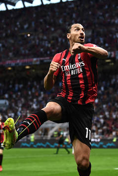 Zlatan Ibrahimovic of Milan celebrates scoring 2-0