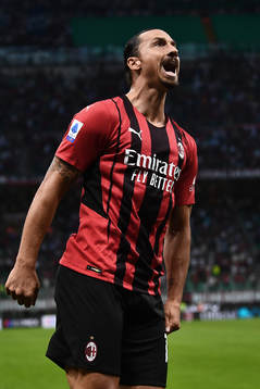 Zlatan Ibrahimovic of Milan celebrates scoring 2-0