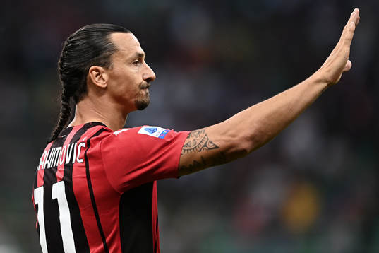 Zlatan Ibrahimovic of Milan celebrates scoring 2-0