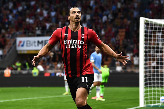 Zlatan Ibrahimovic of Milan celebrates scoring 2-0