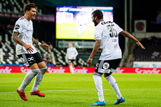 Emil Konradsen Ceide of Rosenborg celebrates with Noah Jean