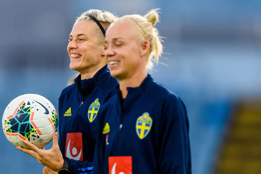 Lina Hurtig and Caroline Seger of the Swedish women's