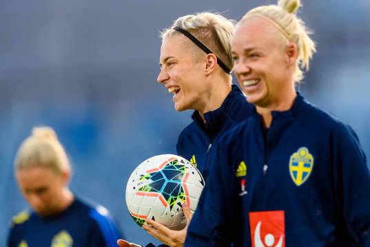 Lina Hurtig and Caroline Seger of the Swedish women's