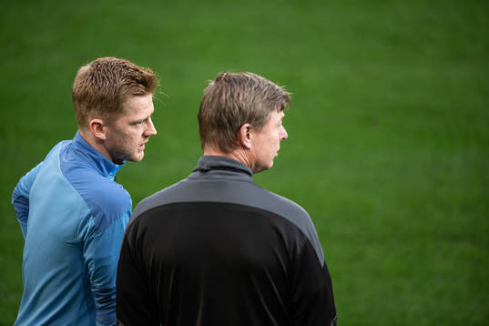 Anders Christiansen and Jon Dahl Tomasson, head coach of