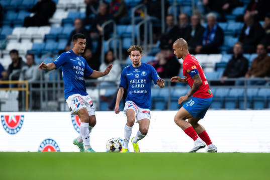 Trelleborgs Haris Brkic och Johan Blomberg mot Helsingborgs