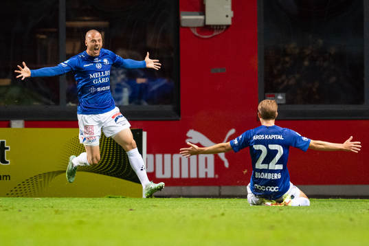 Trelleborgs Mattias Håkansson och Johan Blomberg jublar