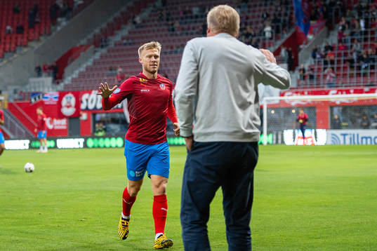 Helsingborgs Andreas Landgren och tränare Jörgen