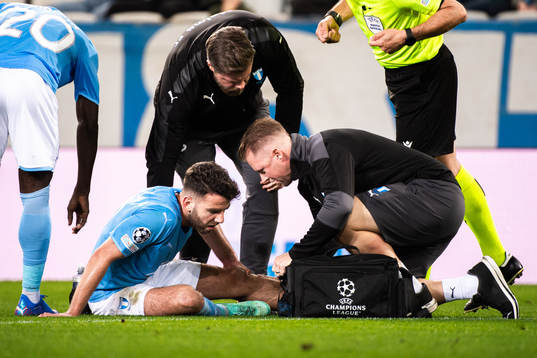 Erdal Rakip of Malmö FF in pain