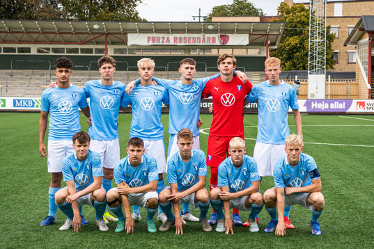 Players of Malmö FF pose for a team group photo