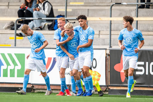 Melker Widell of Malmö FF celebrate the 1-1 goal