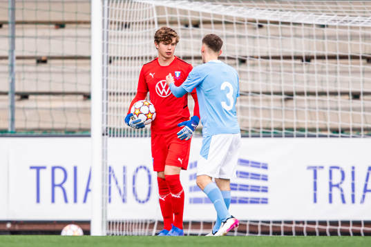 Goalkeeper Melker Ellborg and Josef Al-Imam of Malmö FF