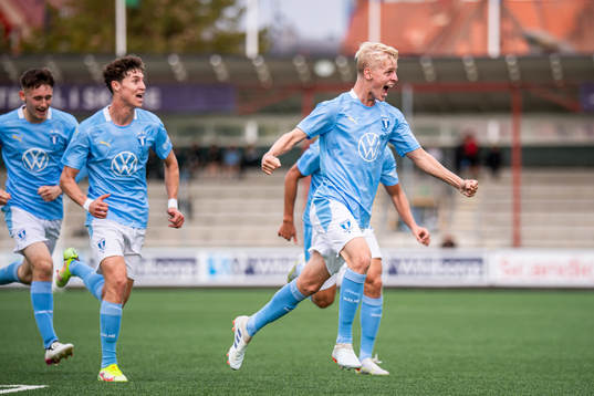 Emil Lindman of Malmö FF celebrate with teammates