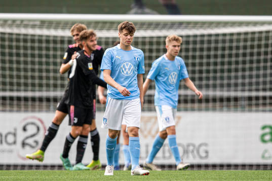 August Karlin of Malmö FF looks dejected