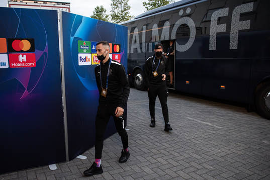 Veljko Birmancevic of Malmö FF arrive at the arena
