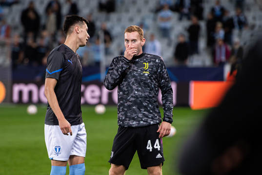 Anel Ahmedhodzic of Malmö FF and Dejan Kulusevski of